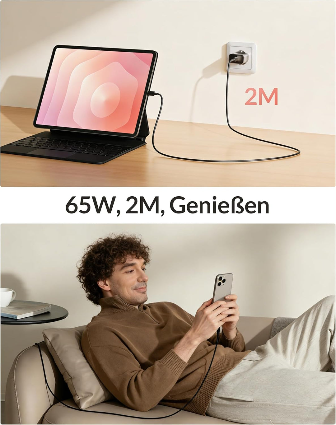 65W Ladegerät USB C Schnellladekabel für Samsung S26 S25 S24 S23 Ultra, Lenovo ThinkPad Dell HP Lapt