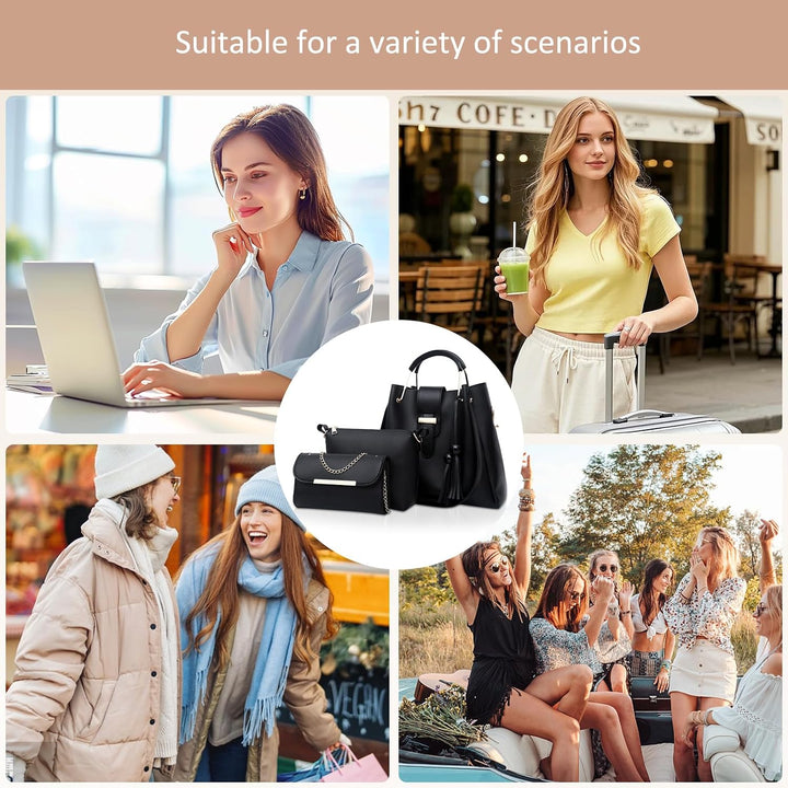 NICOLE & DORIS Damen Handtaschen 3 Stück Taschen für Damen Kette Tasche Top-Griffe Schultertaschen P