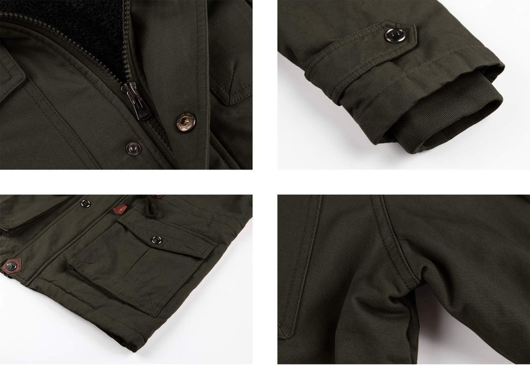 Winterparka Herren Fleece Gefüttert Winterjacke mit Viele Taschen Kapuze Warm Winter Mantel Übergang