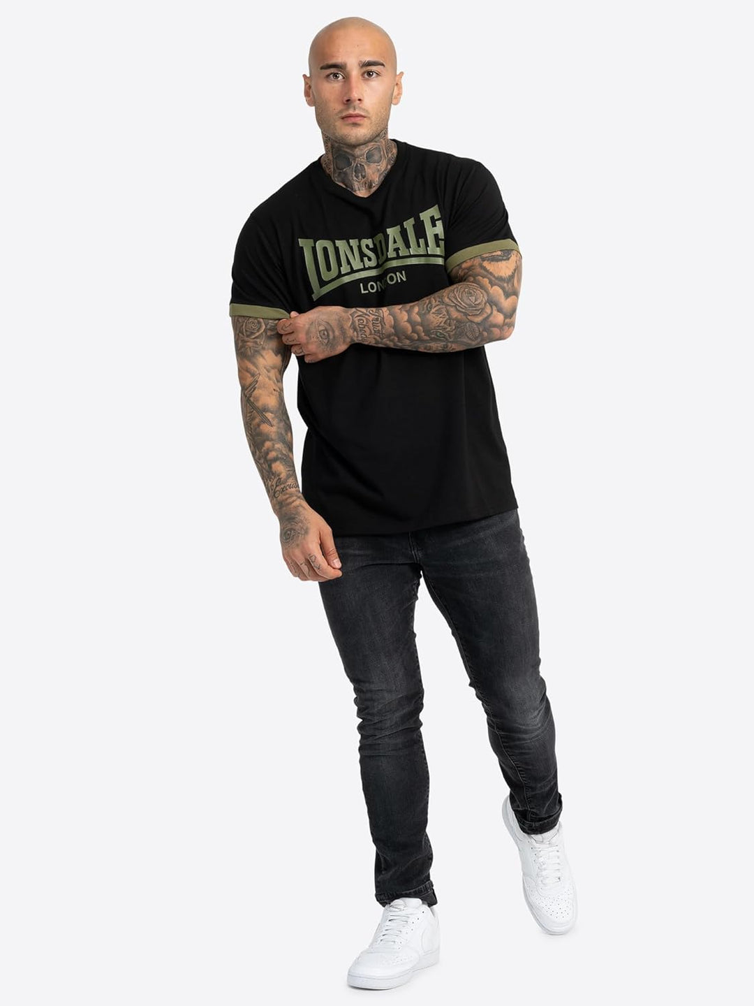 Lonsdale Herren Townhead T-Shirt M Black/Olive, M Black/Olive