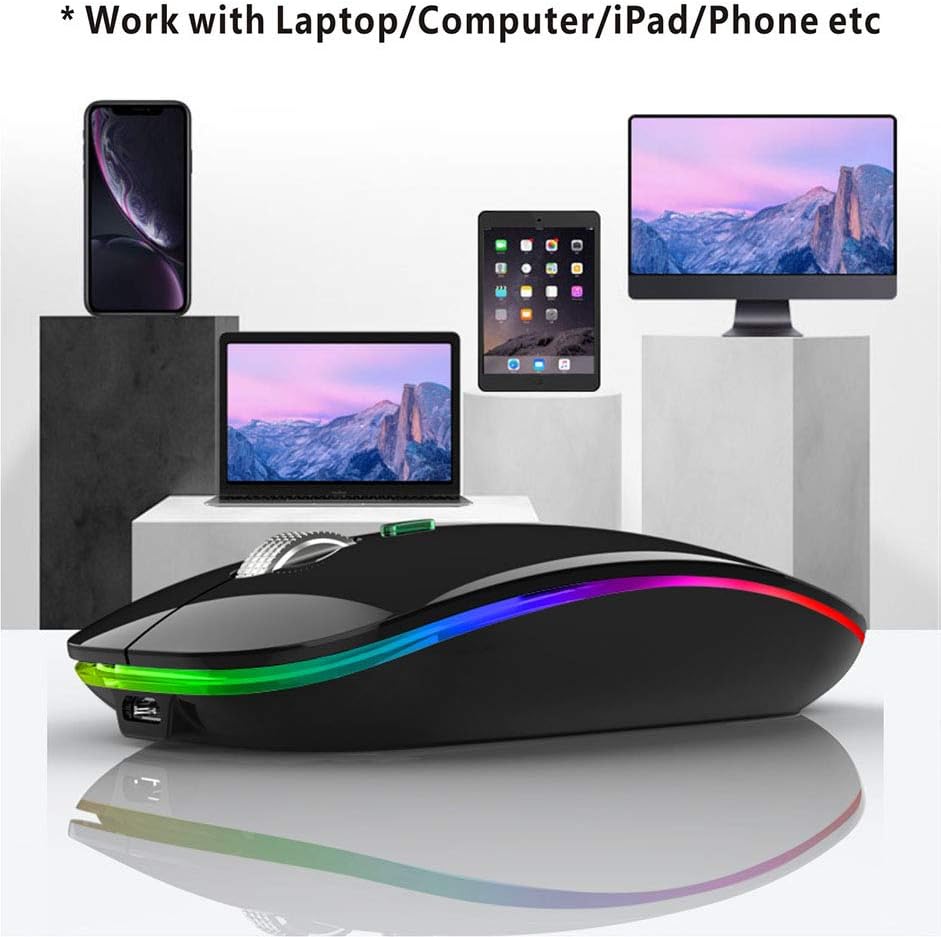 Uiosmuph Bluetooth Maus Kabellose, LED Funkmaus wiederaufladbar Leise Wireless Mouse 2.4GHz Kabellos