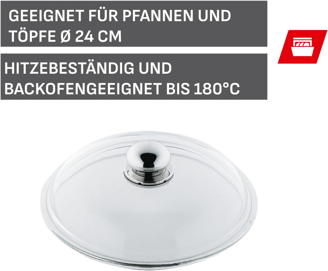 Silit Pfannen- Topfdeckel 24 cm, Glasdeckel mit Metallknauf, Deckel für Töpfe & Pfannen, hitzebestän