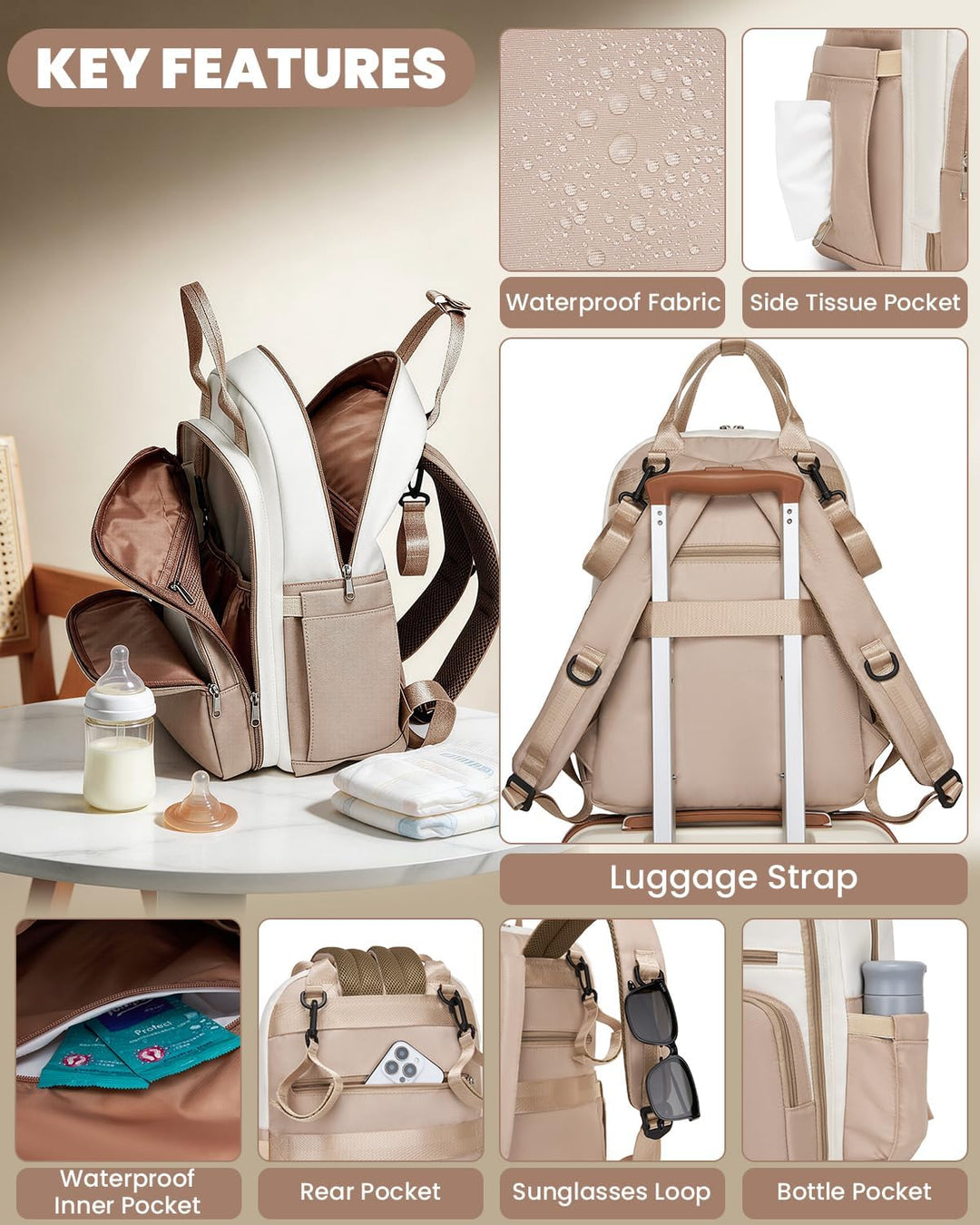 Miss Lulu Baby Wickelrucksack Gross Reiserucksack für Mama und Papa mit Kinderwagengurte Isolierter