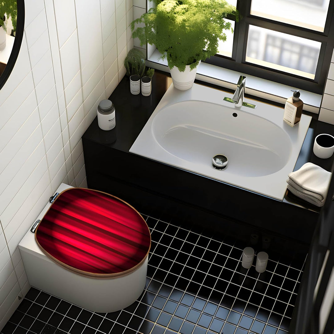 banjado® Design WC Sitz Bambus Absenkautomatik mit Motiv Roter Vorhang/Toilettendeckel mit Absenkaut