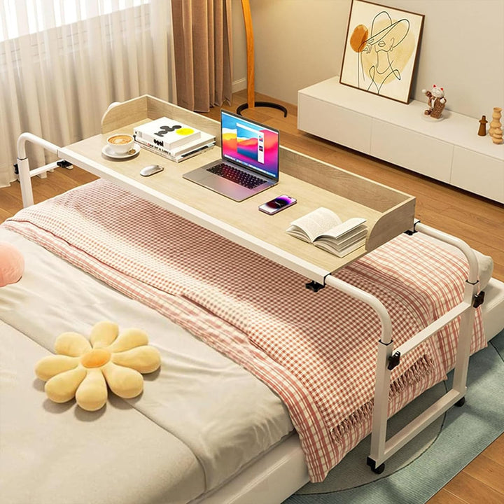 RCJCQSR Betttisch, Mobilitätstisch über Dem Bett, Laptoptisch Höhenverstellbar 65-95cm Mit Rollen, B
