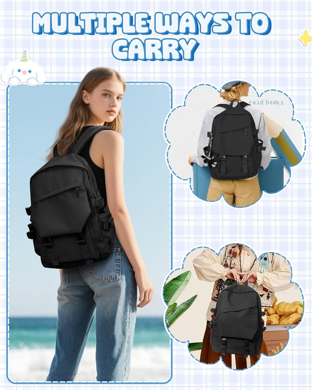 SZLX Schulrucksack Damen Leichte Schultasche Casual Daypack College Laptop-Rucksack für Männer Fraue