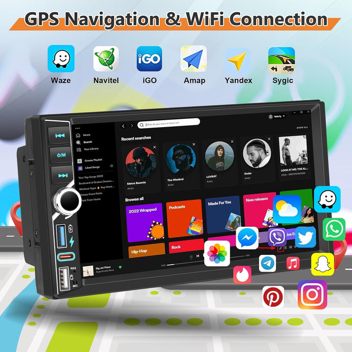 4GB+64GB Carplay Autoradio mit Type-C, 2 Din Android Auto Car Radio mit GPS Navigation, WiFi， Blueto