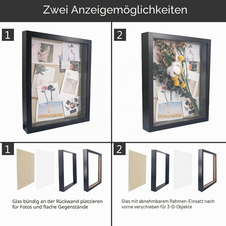 GraduatePro 3D bilderrahmen 30x40 zum befüllen gross schaukasten Wand für Schwarz Objektrahmen Hochz