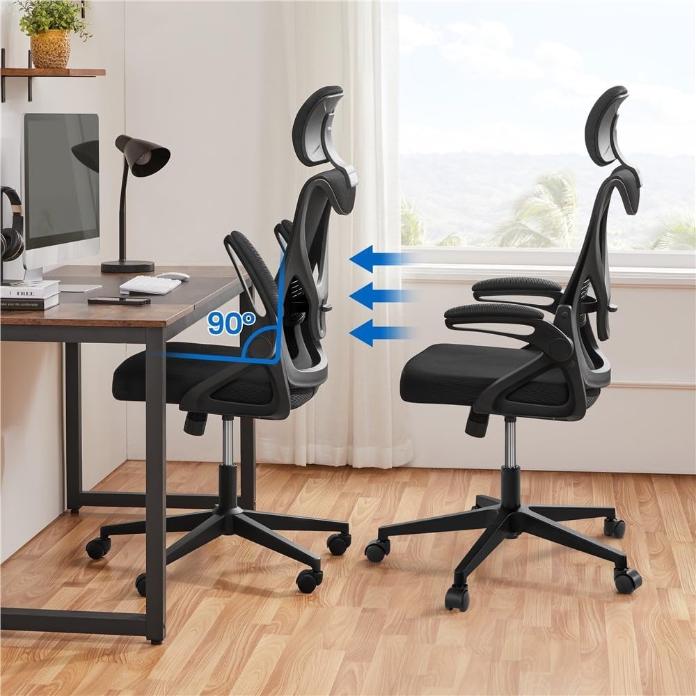 Yaheetech Bürostuhl Ergonomisch, Schreibtischstuhl mit Hochklappbaren Armlehnen, Drehstuhl mit Rücke