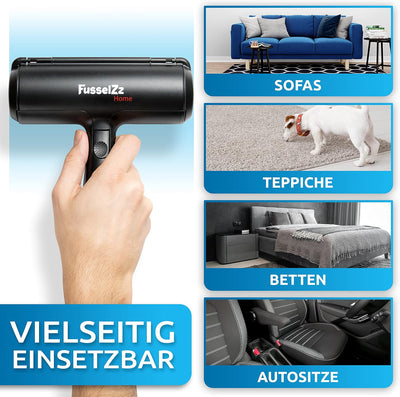 FusselZz® Home Premium Fusselrolle Schwarz Tierhaare - Selbstreinigender Tierhaarentferner zum Katze