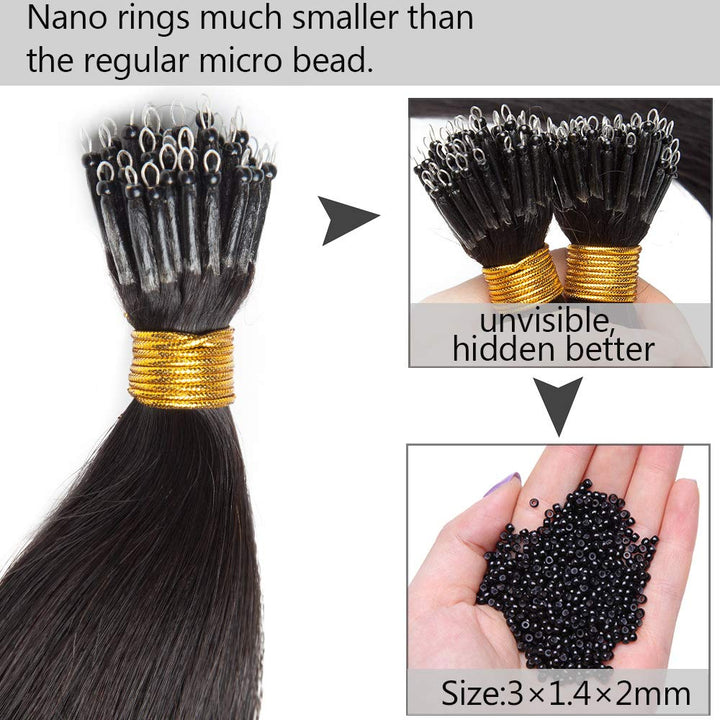 SEGO Nanoring Extension Echthaar 1g Loop Haarverlängerung Haarteile 50 Strähnen Glatt 100% Remy Huma