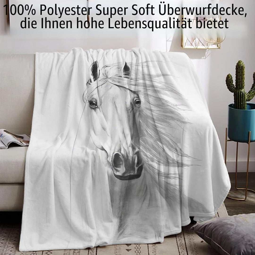 Pferd Kuscheldecke Flanell Decke Fleecedecke Flauschig Weich und Warme,3D Pferd Wohndecke Sofadecke