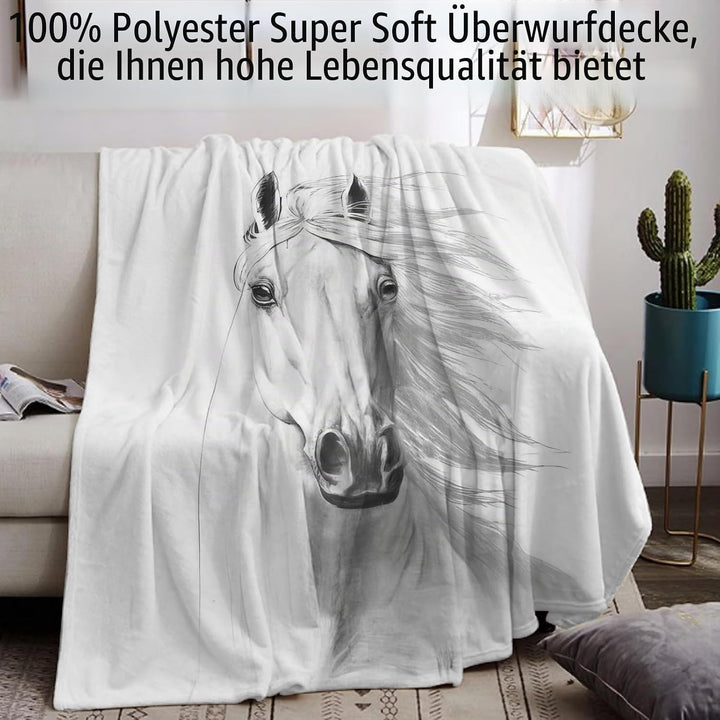 Pferd Kuscheldecke Flanell Decke Fleecedecke Flauschig Weich und Warme,3D Pferd Wohndecke Sofadecke