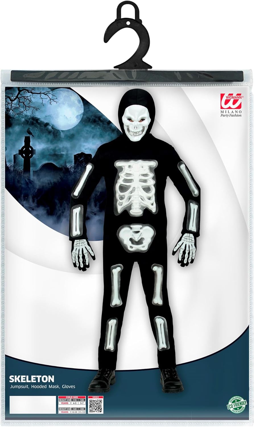 "3D SKELETON" (jumpsuit, hooded mask, gloves) - (116 cm / 4-5 Years), 116