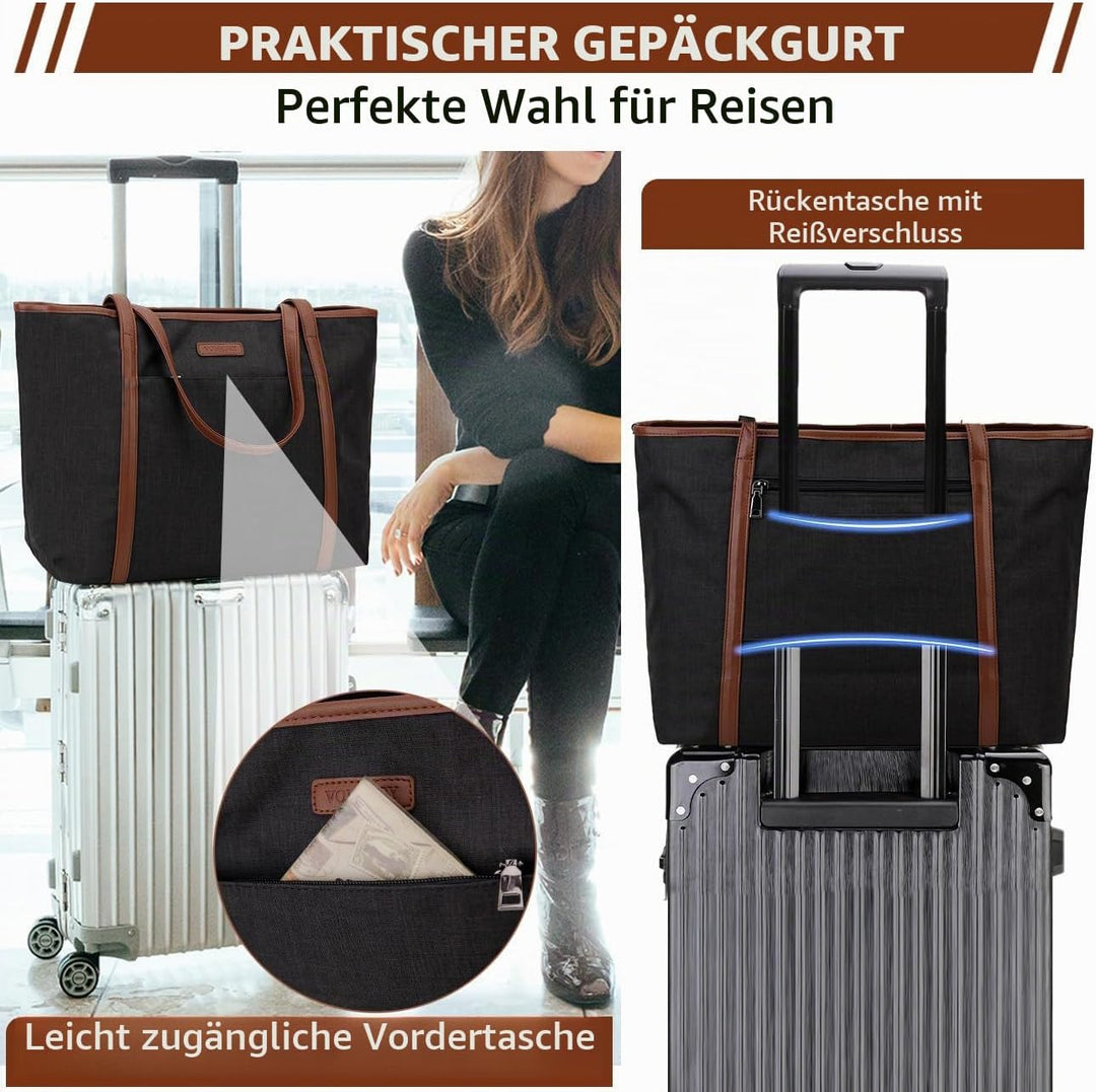 VX VONXURY Laptop Handtasche Damen Canvas Laptoptasche 15,6 Zoll Schultertaschen Shopper, Grosse Arb