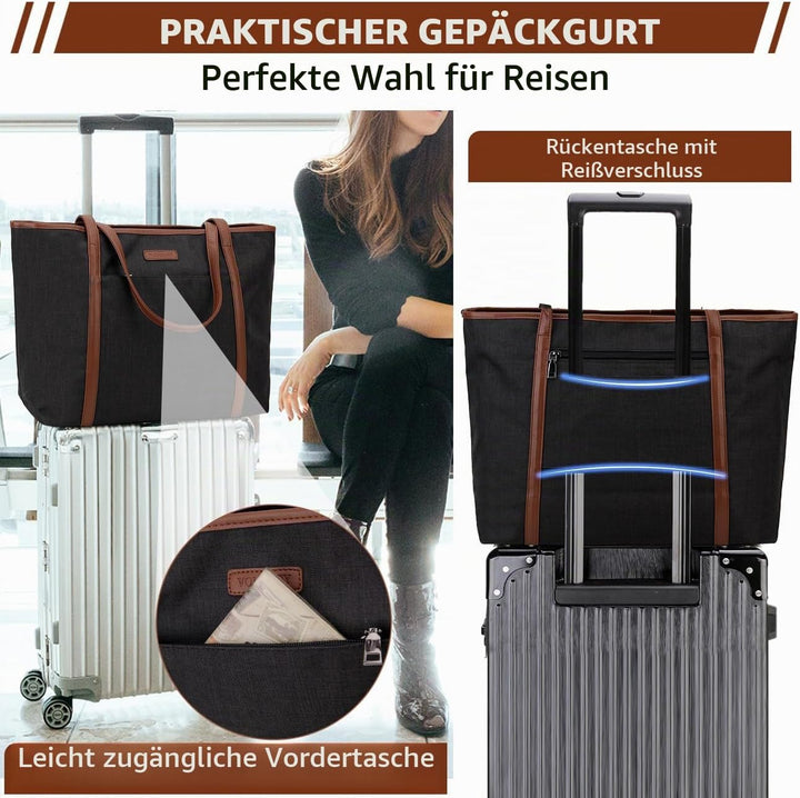 VX VONXURY Laptop Handtasche Damen Canvas Laptoptasche 15,6 Zoll Schultertaschen Shopper, Grosse Arb