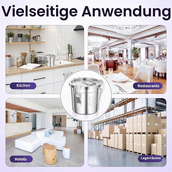 6L Luftdichter Eimer mit Deckel, Lebensmittel Küche Edelstahl Eimer Küche Getreidebehälter, Edelstah