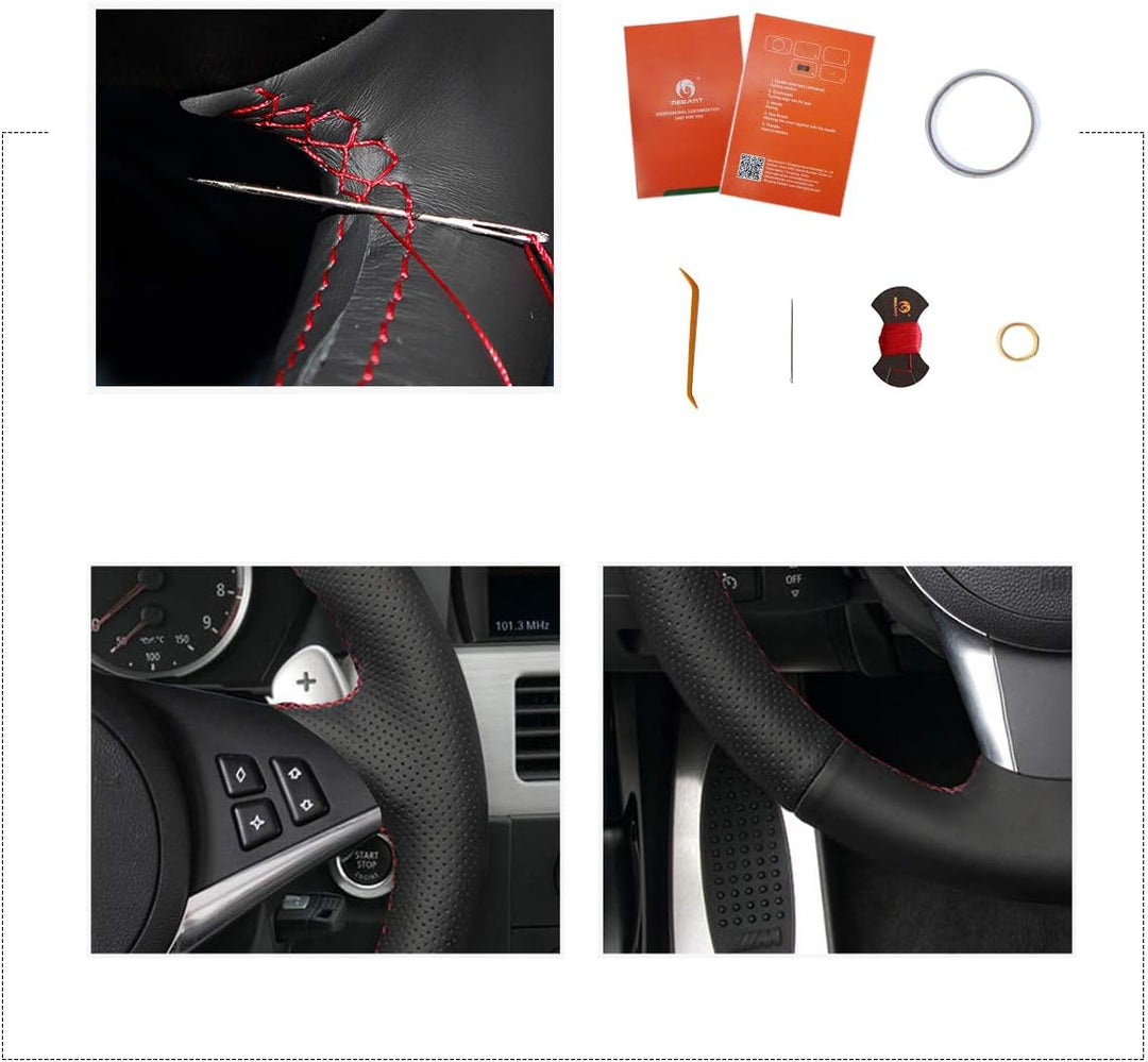 Mewant Lenkradbezug für e60 530d 545i 550i e61 touring e63 Hand Nähen Diy atmungsaktiv Schwarz Kunst