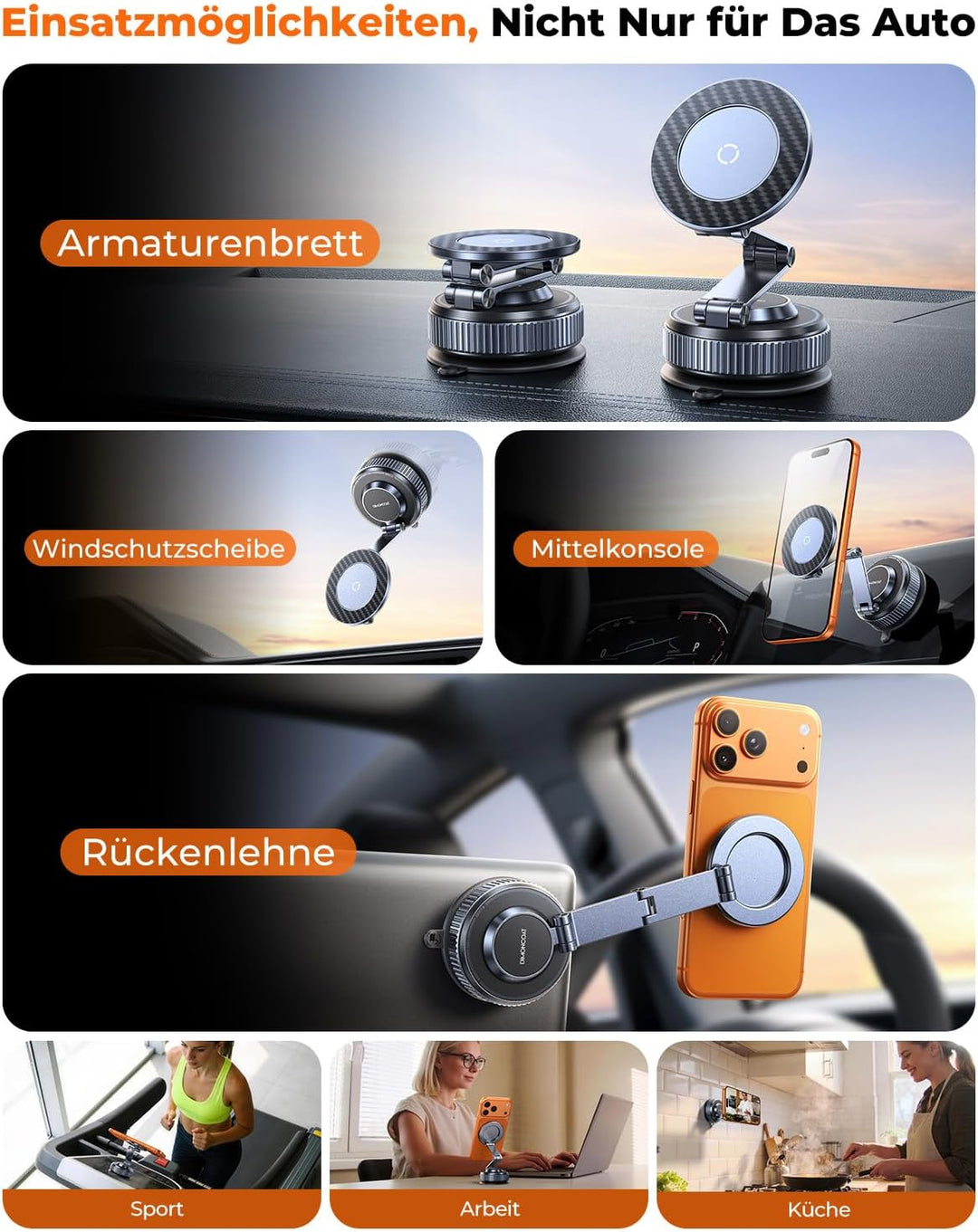 Upgraded 360°Drehbare Vakuum Handyhalterung Auto Magnetische, Nano-Gel Handyhalterung für Magsafe ,