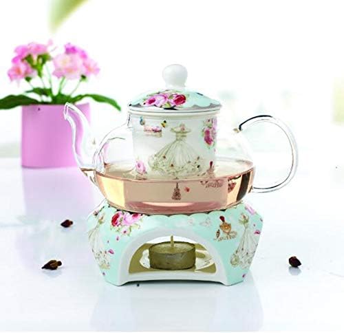 YBK Tech Teekanne mit Stövchen und Teesieb aus feinem Porzellan und Glas (Blau (Rosen- und Kleidermu