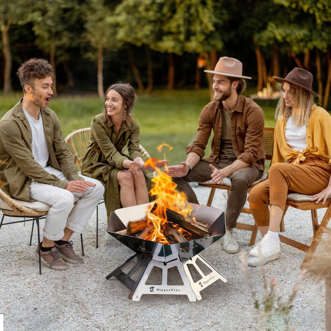 Faltbares Feuerstelle, tragbare Edelstahl-Feuerstelle mit Grillgitter und Aufbewahrungstasche – Camp