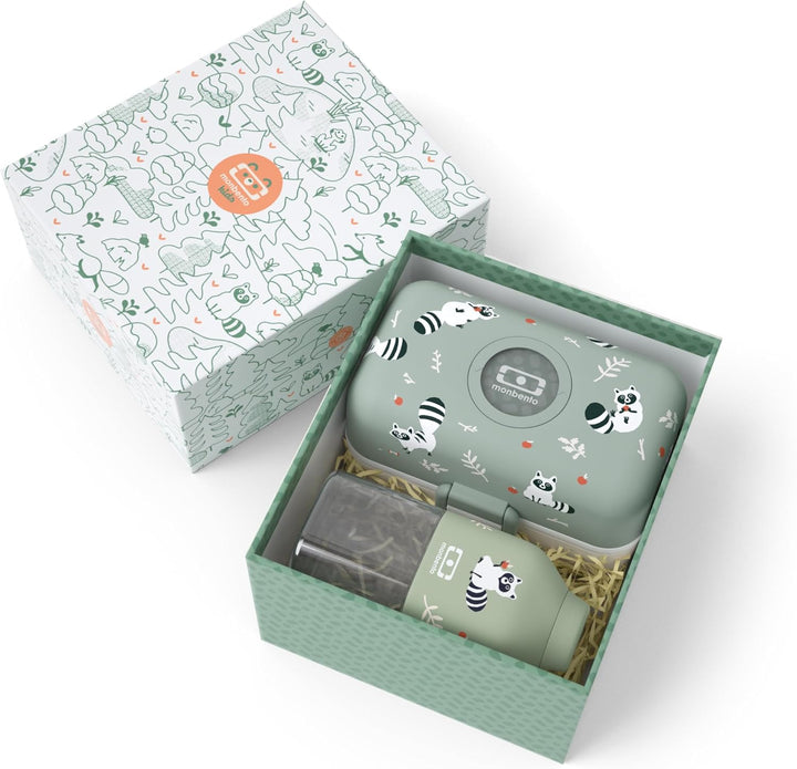 monbento - Geschenkbox Kinder Mittagessen - Mit Brotdose MB Tresor Raccoon, Trinkflasche MB Positive
