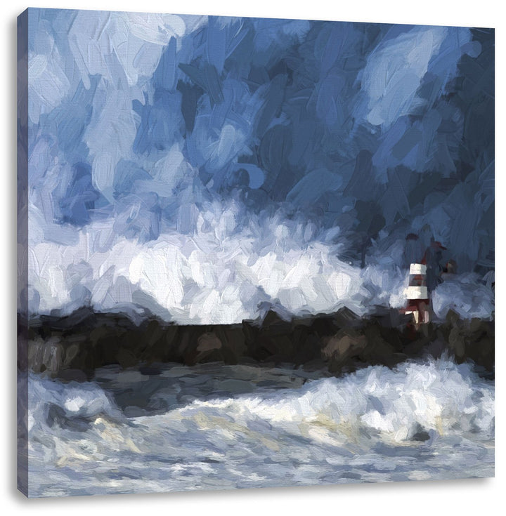 Pixxprint Tobendes Meer mit Leuchtturm als Leinwandbild/Grösse: 70x70 cm/Wandbild/Kunstdruck/fertig