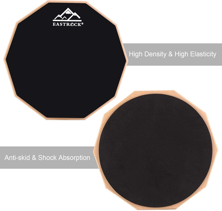 EASTROCK Übungspad, 28,9 cm, doppelseitig, Silent, Schlagzeug-Pad, Gummi Dumb Drum mit Drumsticks un