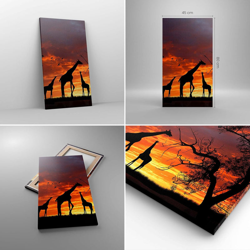 Bilder auf Leinwand Giraffe Afrika Sonne Safari Leinwandbild mit Rahmen 45x80cm Wandbilder Dekoratio