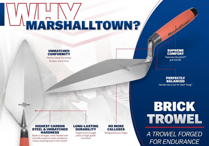 Marshalltown Maurerkelle, Putzkelle London Style mit ergonomischem Durasoft Griff, aus Carbonstahl,