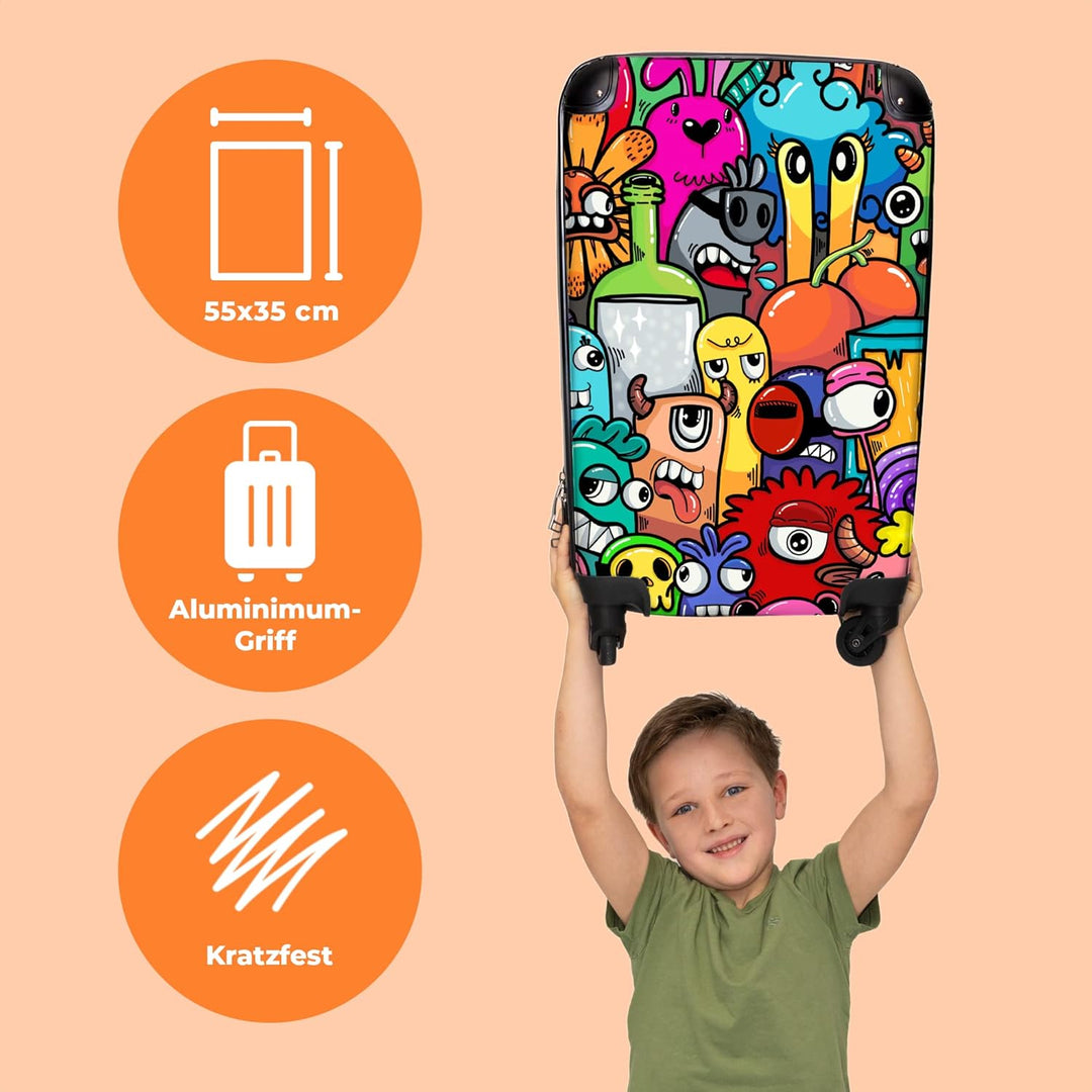 NoBoringSuitcases.com® Kinder Koffer Hartschalenkoffer Klein Rollkoffer Handgepäck Geschenk - Monste