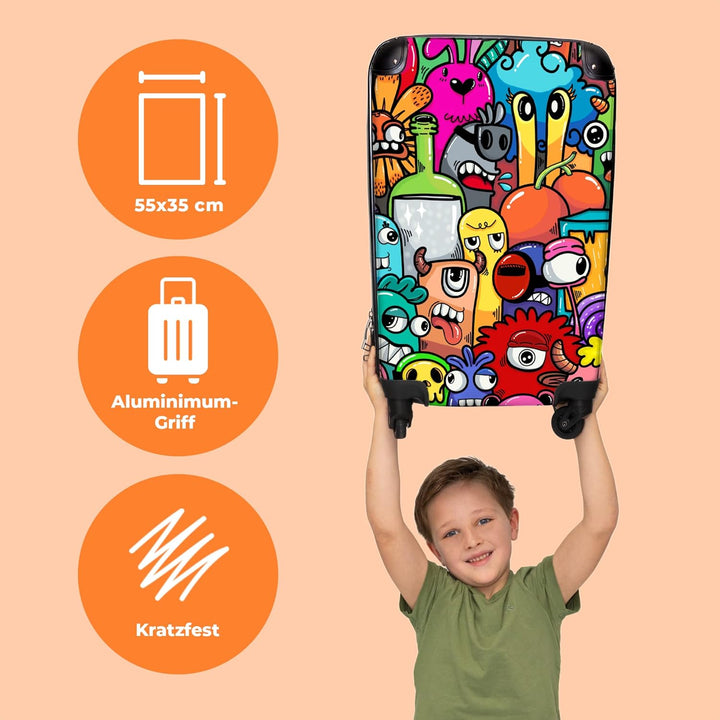 NoBoringSuitcases.com® Kinder Koffer Hartschalenkoffer Klein Rollkoffer Handgepäck Geschenk - Monste