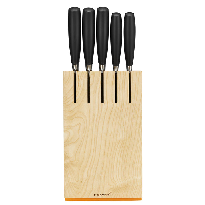 Fiskars Design-Messerblock mit 5 Messern, Breite: 14,5 cm, Höhe: 36 cm, Birkenholz, Functional Form+
