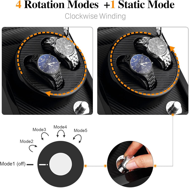 Uhrenbeweger 2 Uhren 5 Drehmodis Watch Winder für Automatikuhren Holz (5, Uhrendreher für Automatiku
