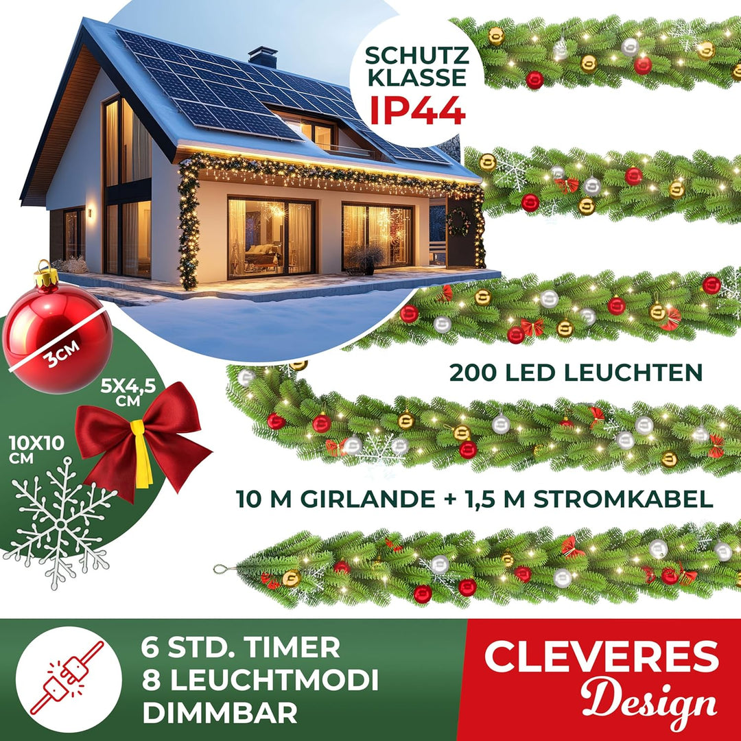 KESSER® Weihnachtsgirlande 10m mit Beleuchtung 200 LED's inkl Deko Fernbedienung - Timer - Lichterke