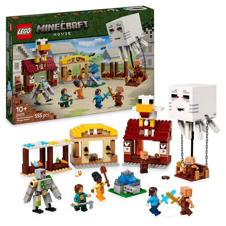 LEGO Minecraft Angriff des Ghast-Ballons - Gaming Spielzeug - Steves Haus, 4 Minifiguren - Iron Gole