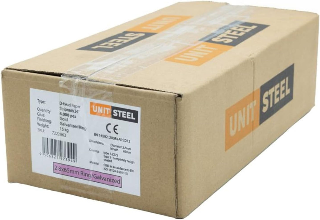34° Halbkopf-Streifennägel - 2,8X65mm, 4.000 stück, Nägel für Druckluft-Nagler, D-Kopf, Ring/Verzink