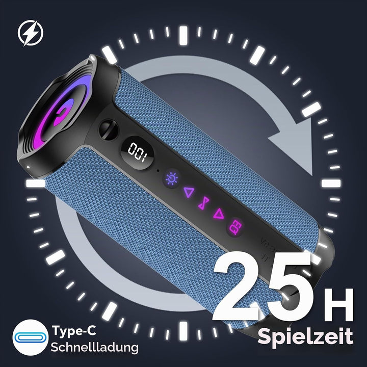 coioc Bluetooth Lautsprecher mit Licht, Bluetooth 5.4 Musikbox,25W Dual Lautsprecher, LED Anzeige &amp;
