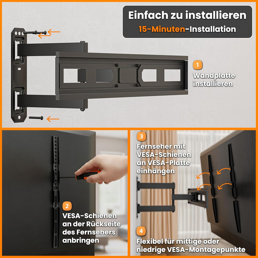 EasyLife FlexMount E70 Single TV-Wandhalterung für 37–70" Fernseher bis 35 kg – Einarm-Design, VESA