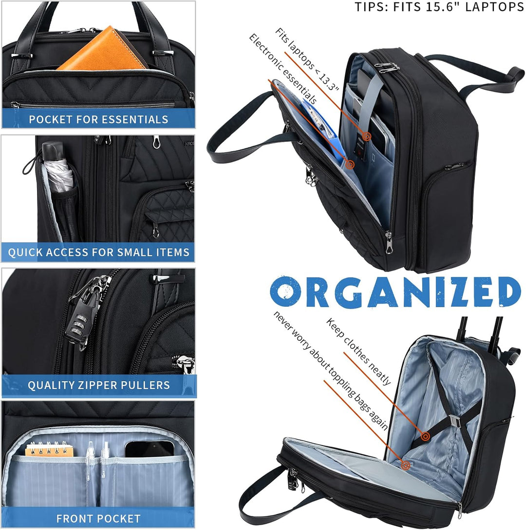 KROSER Handgepäck Koffer Trolley 40cm, Carry On Untersitzer Multifunktional 16-Zoll Leichter Über-Na