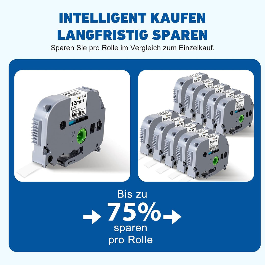 10x Tze231 Hehua Ersatz für Brother P-Touch Bänder TZe-231 Tz-231 Tz Tape 12mm 0.47 White Schriftban