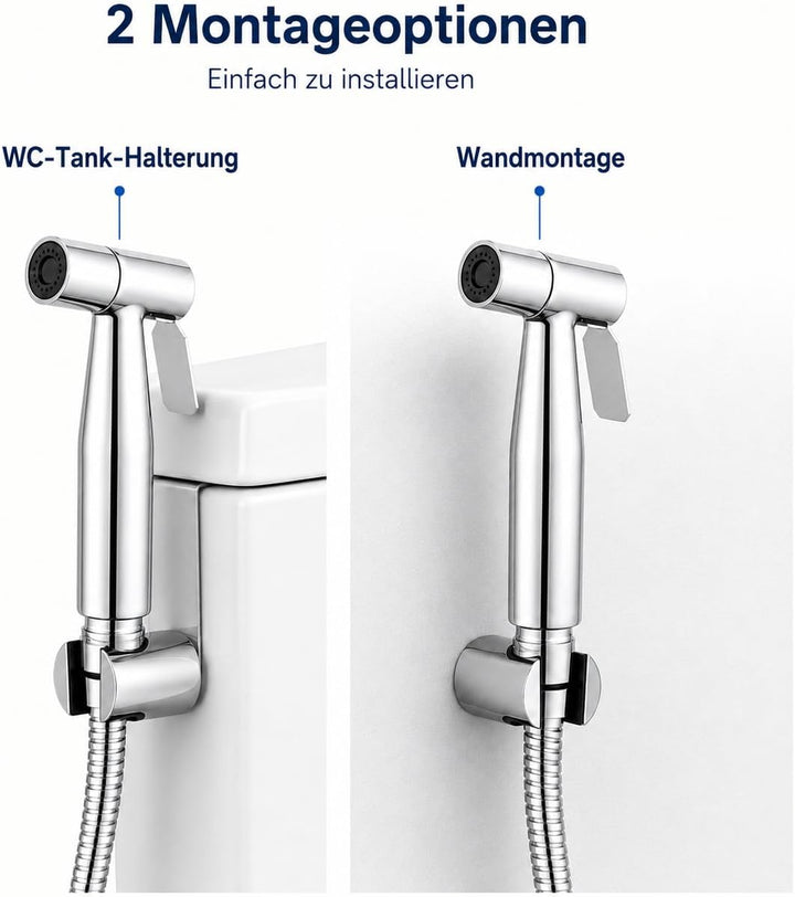 Bidet Handbrause Set aus 304 Edelstahl, Toilettensprühgerät mit G1/2-Zoll T-Adapter, 1,5m Brauseschl