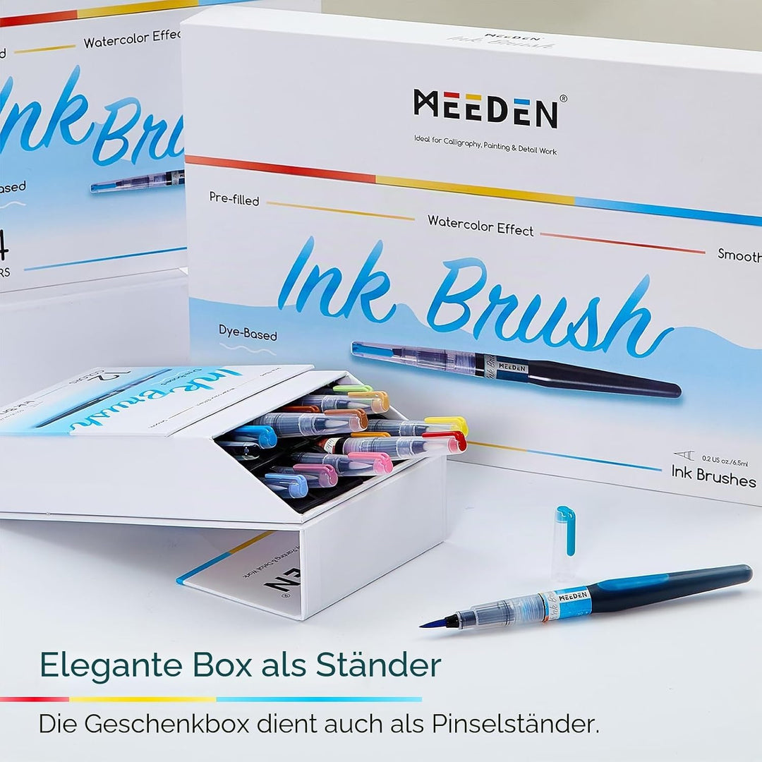 MEEDEN Dye Aquarellpinsel Set mit Tinte: 36 farbstoffbasierte Tinte im Pinselstift mit 24 Grundfarbe