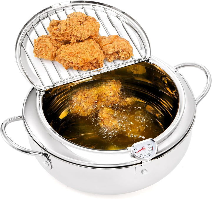 Fritteuse Topf Edelstahl Japanische Fritteuse Topf 4.2L Tempura Frittiertopf für Pommes Frites Huhn