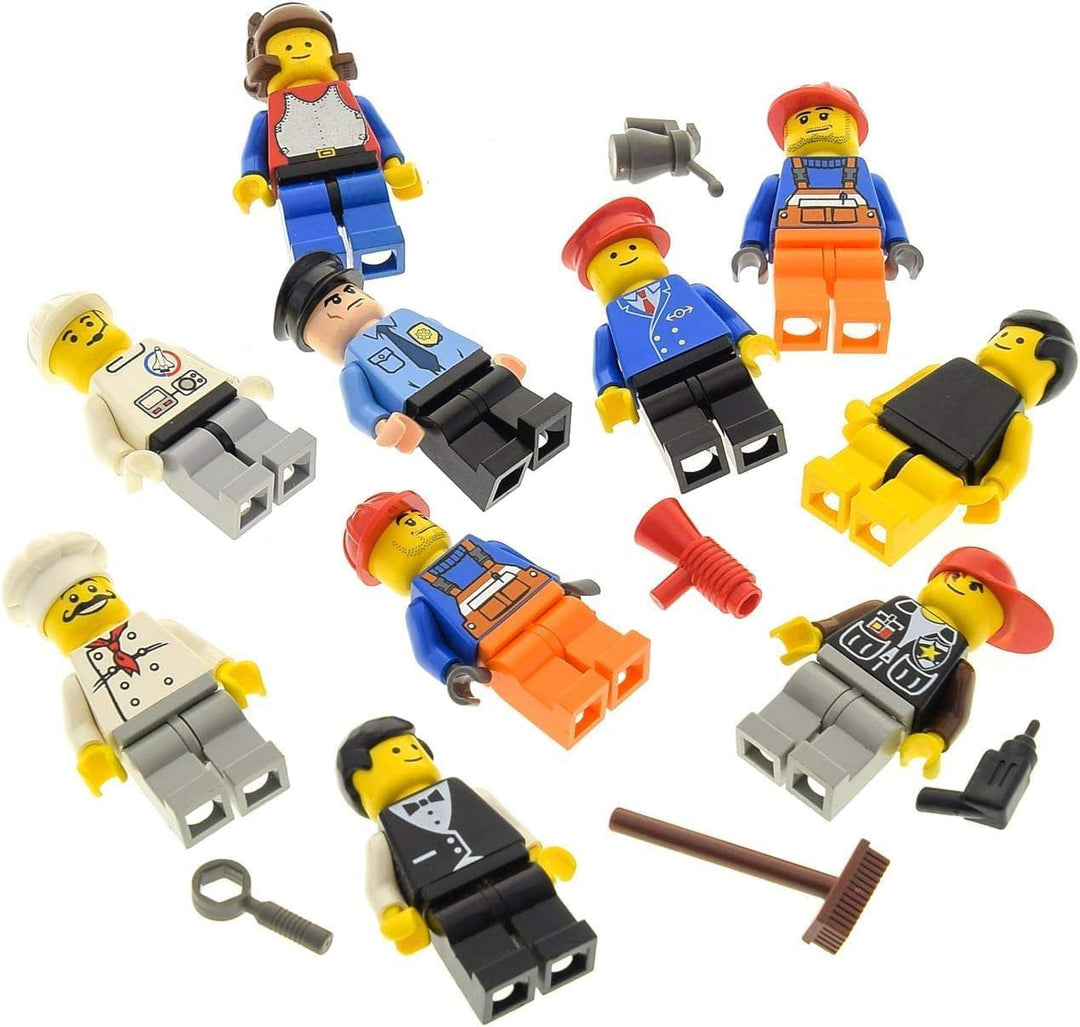 LEGO Bausteine gebraucht 10 x System Figuren Stadt City Mini Figur mit Zubehör Herren Damen Zufällig