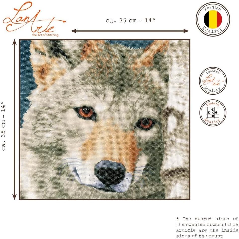 Lanarte Zählmusterpackung Wolf Zählstoff Kreuzstichpackung, Baumwolle, Mehrfarbig, 35 x 35 x 0.3 cm,