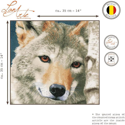 Lanarte Zählmusterpackung Wolf Zählstoff Kreuzstichpackung, Baumwolle, Mehrfarbig, 35 x 35 x 0.3 cm,