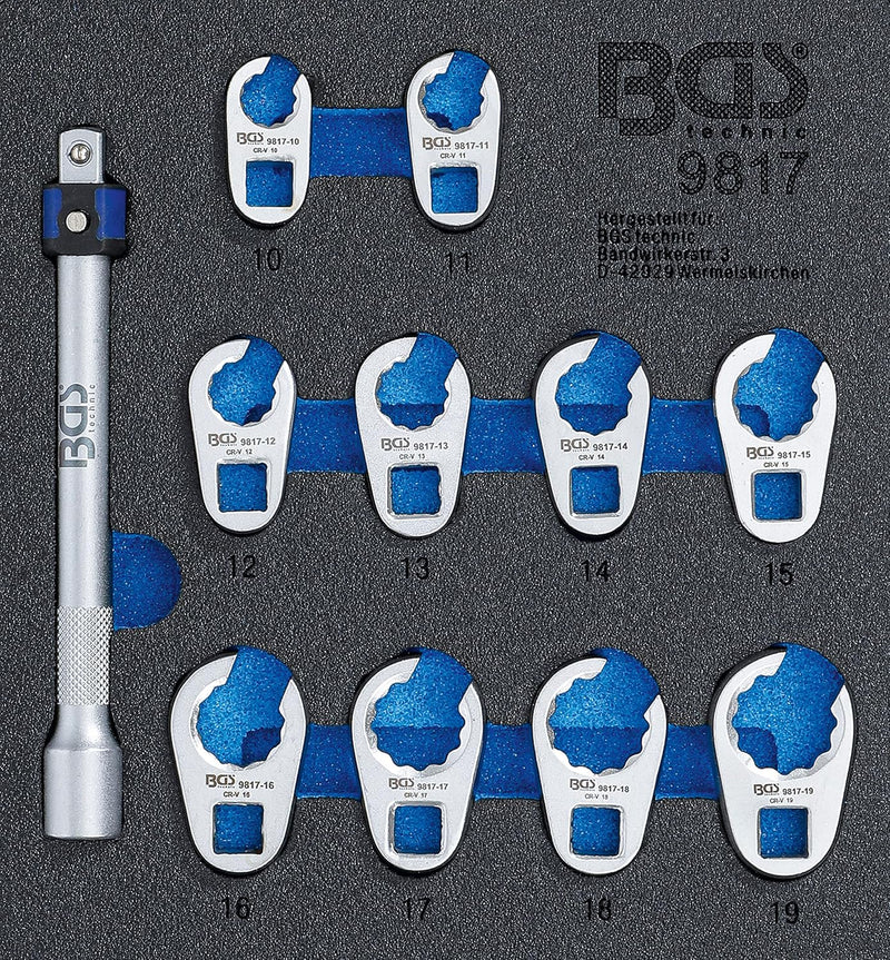BGS 9817 | Werkstattwageneinlage 1/6: Hahnenfussschlüssel-Satz | SW 10 - 19 mm | 10 mm (3/8") | 11-t