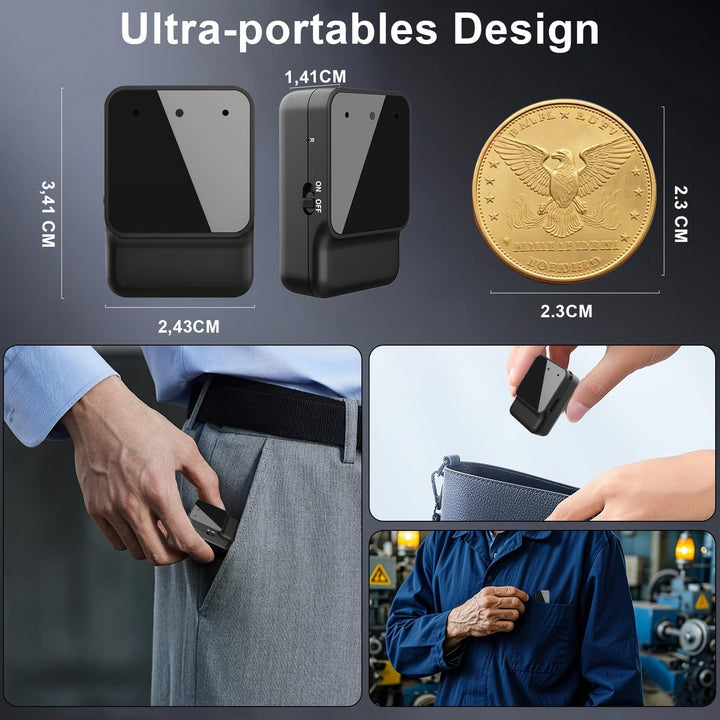 64GB Diktiergerät Mini - Tragbares USB-C Aufnahmegerät, Geräuschreduzierung, Magnetisch, One Touch D
