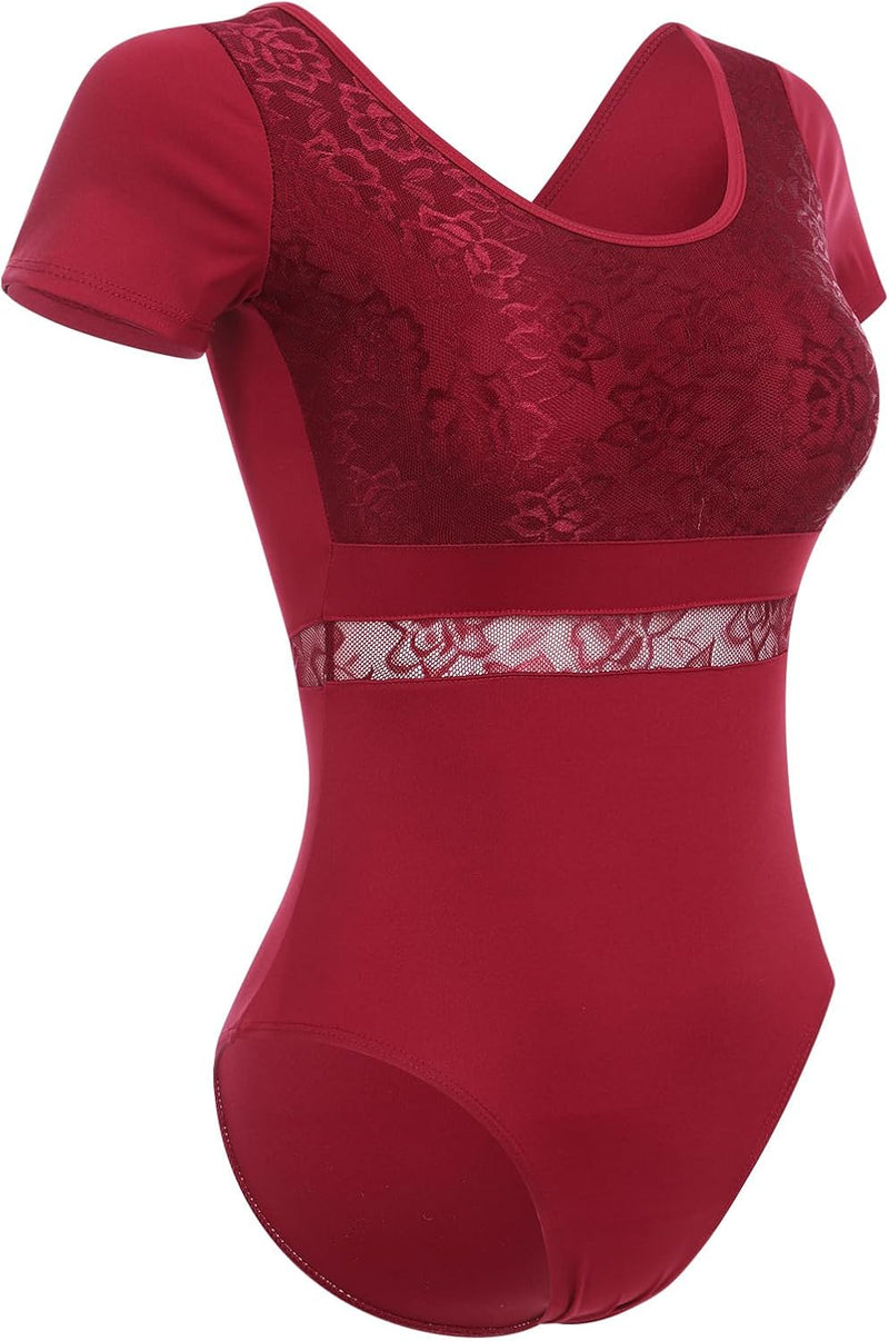 FYMNSI Damen Ballettanzug Gepolstert Ballettbody Tanz Body Gymnastikanzug Trikot Kurzarm Bodysuit S